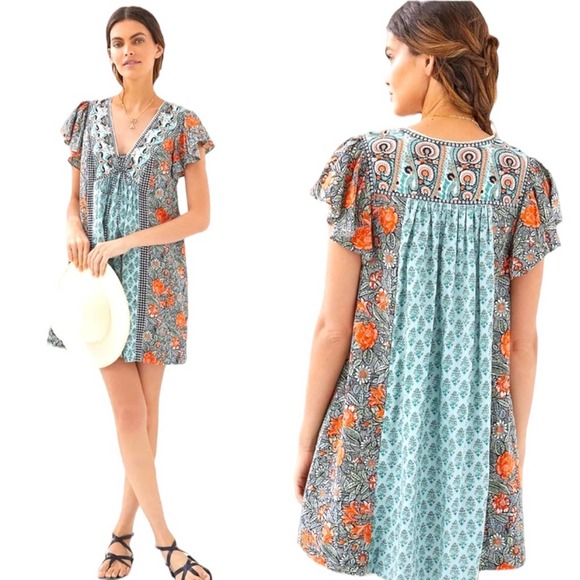 Anthropologie Astrid Tunic Dress Bohemian Desert Flutter Sleeve Size Small - Picture 2 of 15